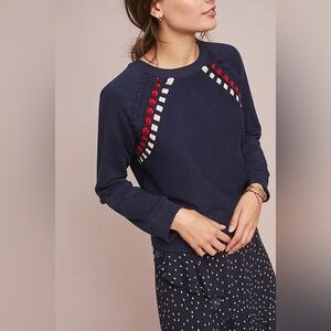 Anthropologie - Pepin Vintage Navy Orange Ribbon Americana Sweatshirt Size XS